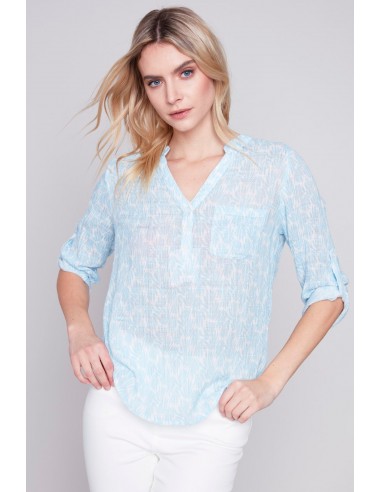 Charlie B Printed Cotton Gauze Blouse C4188Y-274C-P061 Sky du meilleur 