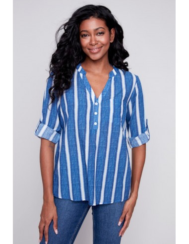 Charlie B Printed Half-Button Blouse C4188D-884B-P474 Stripes le concept de la Pate a emporter 