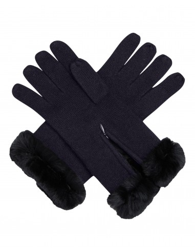 Women's Fur Trim Cashmere Gloves Navy Blue les muscles