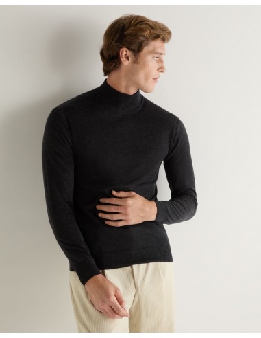 Men's Pimlico Fine Gauge Cashmere Roll Neck Jumper Dark Charcoal Grey meilleur choix